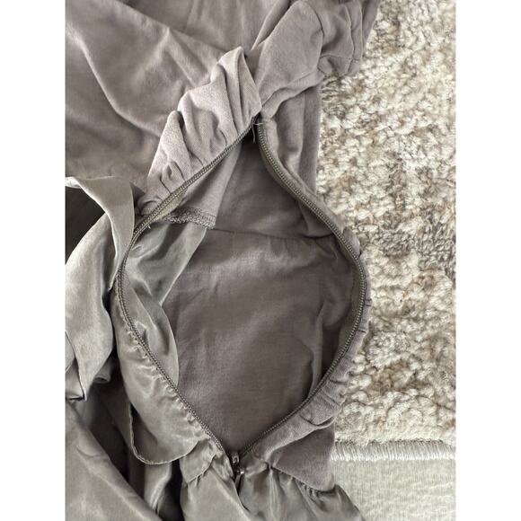 Garnet Hill Size XL Stretch Silk Tie Front Knee Length Wrap Dress Gray V Neck - Picture 4 of 10